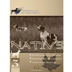 PET FOODS Kent Native Level 3 Performance Dog Food 30-20 Native Level 3 Dog Food features a chicken formula and is recommended for all breeds with elevated activity levels and periods of vigorous
