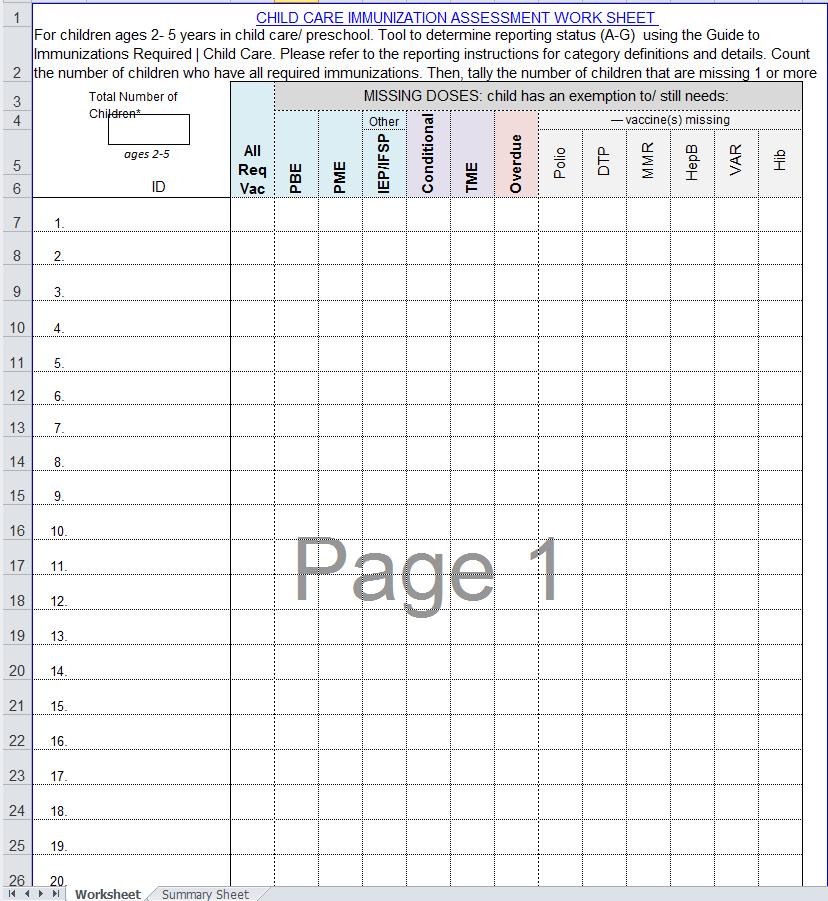 REPORTING CHILD CARE WORKSHEET Child Care Worksheet