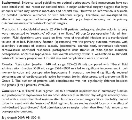 n = 32 prospective study Liberal fluid regimen: transiet pulmonary improvement
