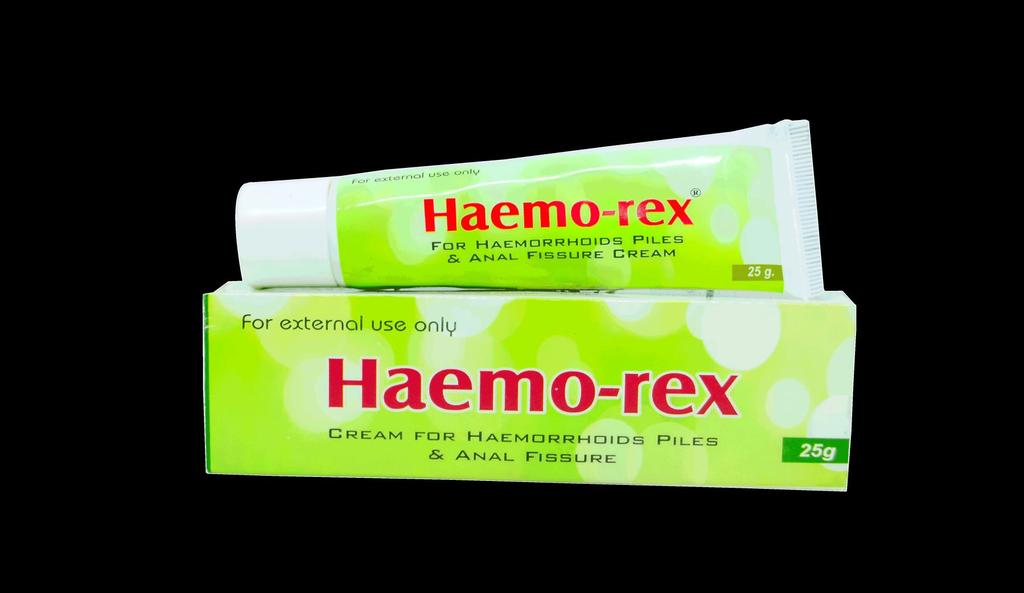13. Haemo-rex Haemo-rex contains ingredients to shrink piles, a local anesthetic to deaden pain, a protectant to soothe the irritated area, a counter-irritant to cool the area and an antiseptic to