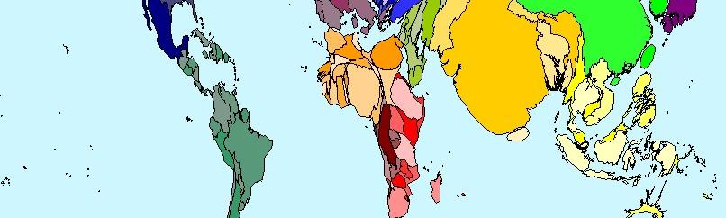 Population Distribution World map showing territory size as a