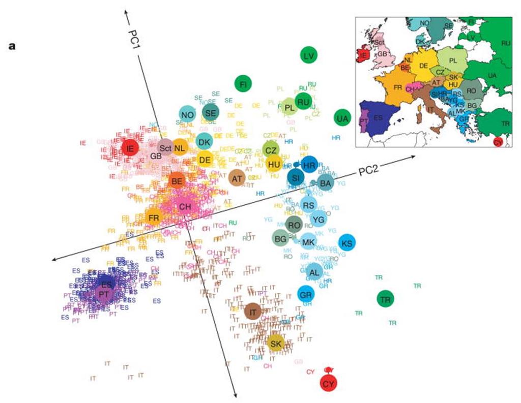 Genes mirror geography within Europe