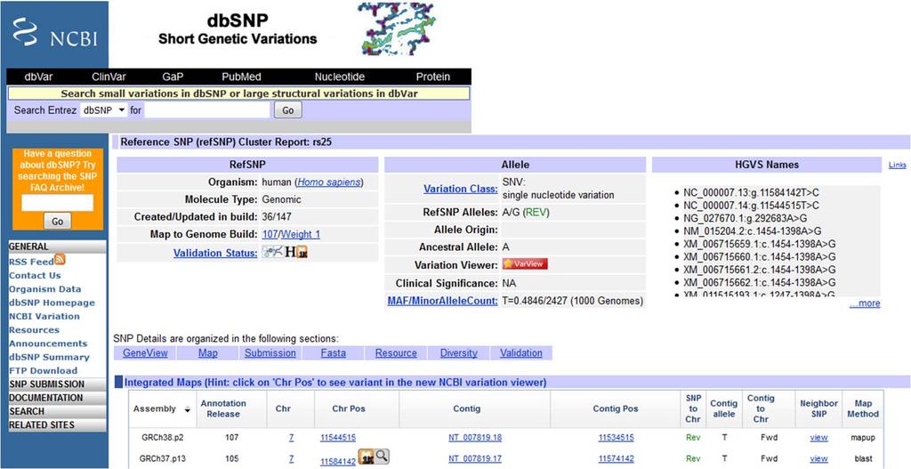 NCBI dbsnp and dbvar The Single Nucleotide