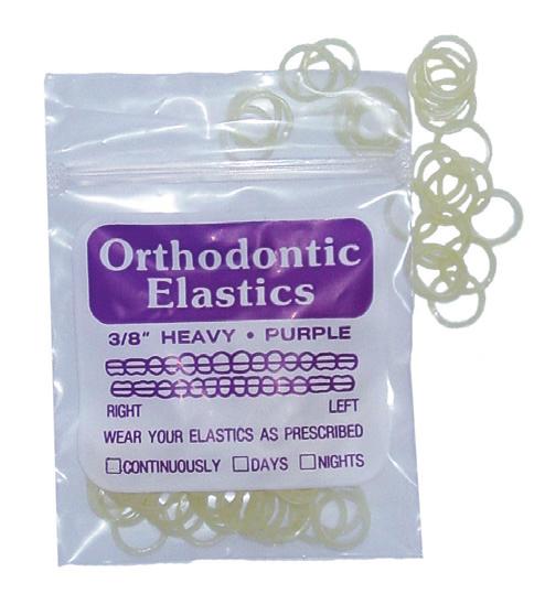 Patient packs of 100 elastics are offered in Latex-Free, Latex natural and Latex neolastic.