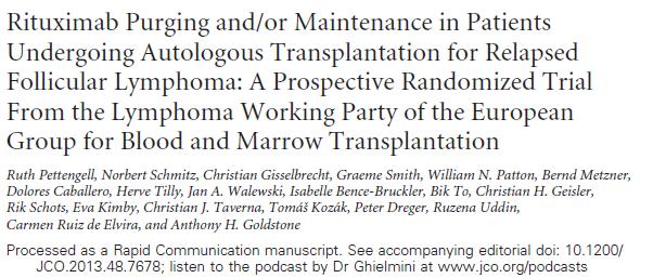 Maintenance after autologous transplantation in relapsed FL Significant effect on PFS: HR=0.