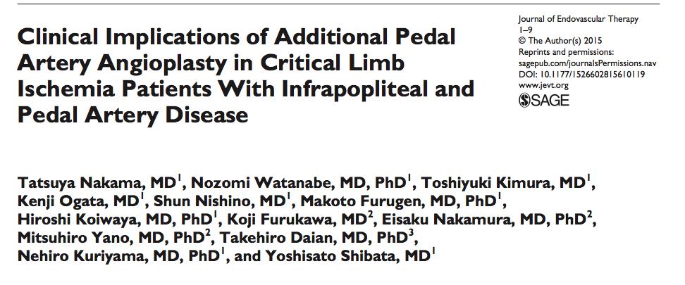 Result of Pedal artery angioplasty Nakama et al.