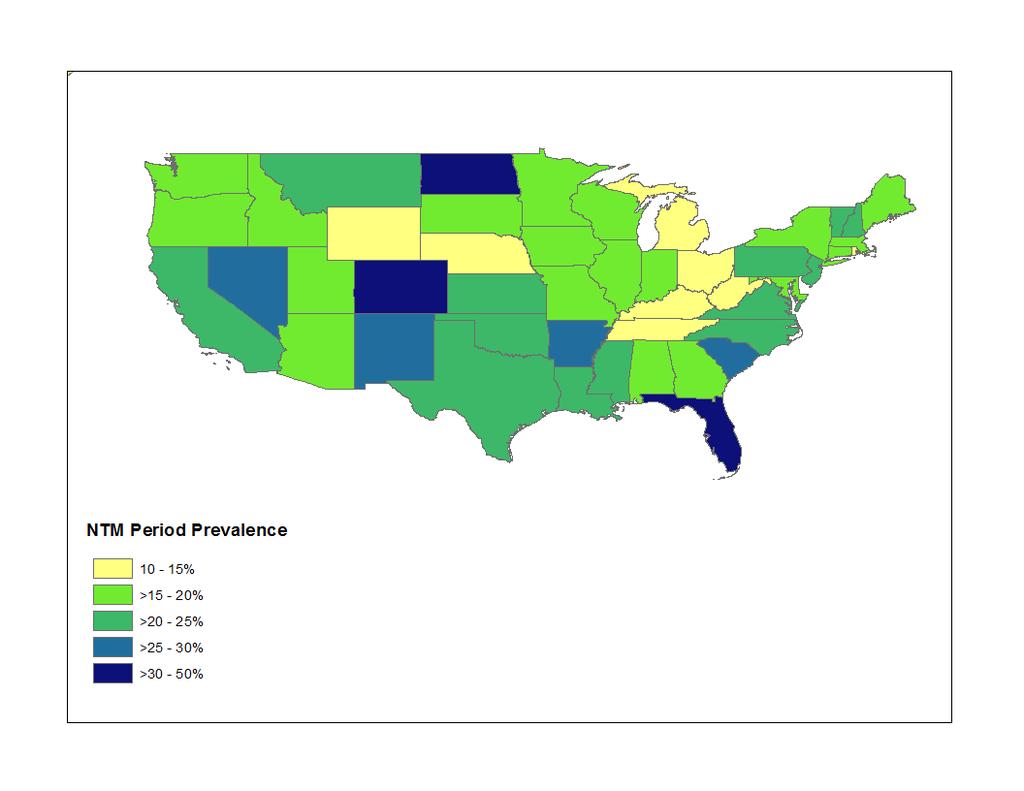 Prevalence of PNTM isolated from persons
