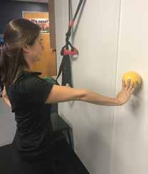 FIGURE 3 Rotator cuff strengthening and stabilization exercises for chronic shoulder pain (cont'd) Shoulder stabilization exercise With the arm flexed at the shoulder and extended at the elbow, the