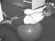 B Upper back extension Start with ball under stomach and both hands and