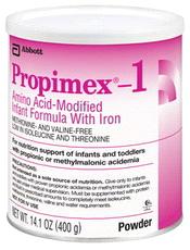 Nutrition support of infants and toddlers with propionic or methylmalonic acidemia. Methionine- and valine-free; low in isoleucine and threonine. Use under medical supervision.