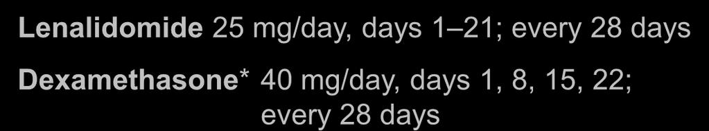 mg/day, days 1 21; every 28 days Dexamethasone* 40 mg/day, days 1, 8, 15, 22; every 28 days Lenalidomide 25 mg/day, days 1 21; every 28