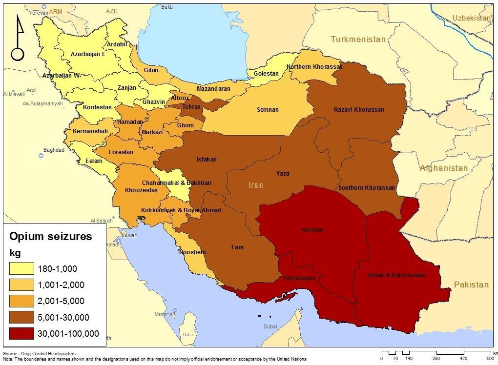 Map of opium seizures in the Islamic