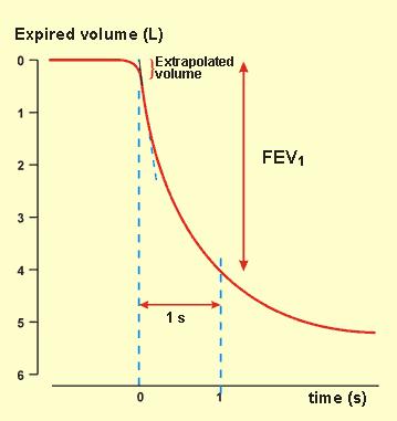 FEV1 is the volume exhaled during the first second of a forced expiratory