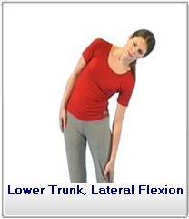 Standing. Bend sideways at the waist. Repeat 5 times each side Lying face down, leaning on your elbows/forearms.
