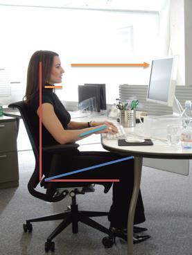 Adjusting Your Chair Roof of Mouth Parallel to Floor Eyes looking at Top of Monitor Knees 0-3 inches above the Hip Joint Wrists Natural Extension of Forearms Keyboard no Further than Knees Mouse same