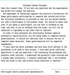 Informed Consent The informed consent form should: Give a general description of the project in which they are going to participate.