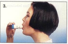 Remove the inhaler and close your mouth. Hold your breath for 2 3 seconds, and exhale slowly through your nose.