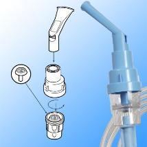 The nebulizer comprises a box with a motor, connected to a medication cup, a mesh piece, a screw-top lid and a mouthpiece or facemask (see drawing).