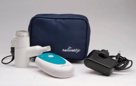 Aeroneb Go: This nebulizer has no mesh, but aerosolizes using Piezoelectric crystals. This is a very effective method also for viscous liquids like inhaled corticosteroids, and various antibiotics.