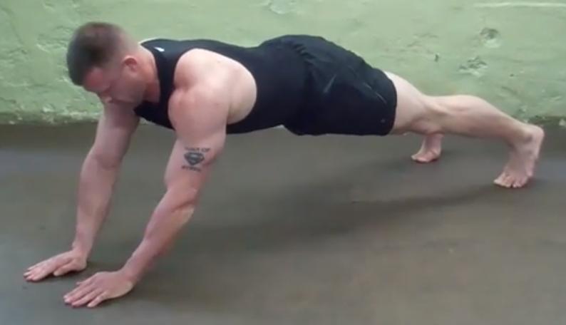 Keeping your arms still, push through your triceps (back of your arms) up into the pushup position.