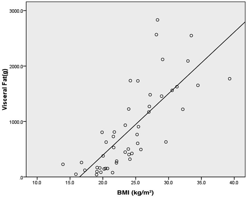 Spearman correlation between BMI and waist circumference in CD group. CC=0.848; P<0.001. FIGURE 7.