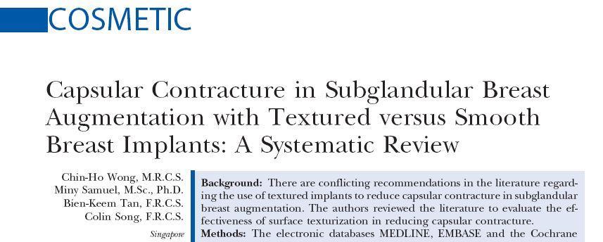 Textured for Subglandular Placement xxx 2006 Recommendation: Use textured implants