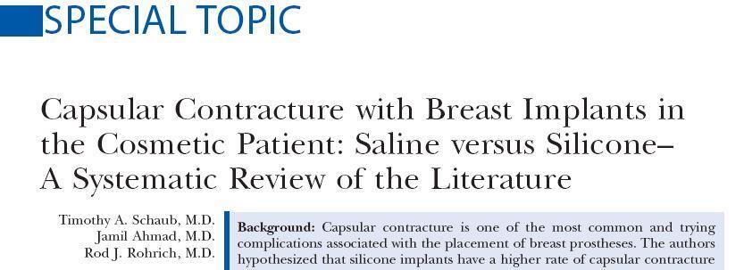 No Recommendations 2010 Lack of current prospective data comparing saline & silicone implants Therefore can t make data-driven recommendations regarding: Pocket,