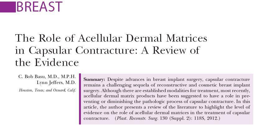 ADM Evidence Most studies in reconstructive surgery