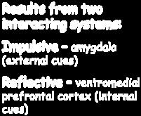 systems: Impulsive amygdala (external cues) Reflective ventromedial prefrontal cortex (internal cues) Bechara, A., (2005).