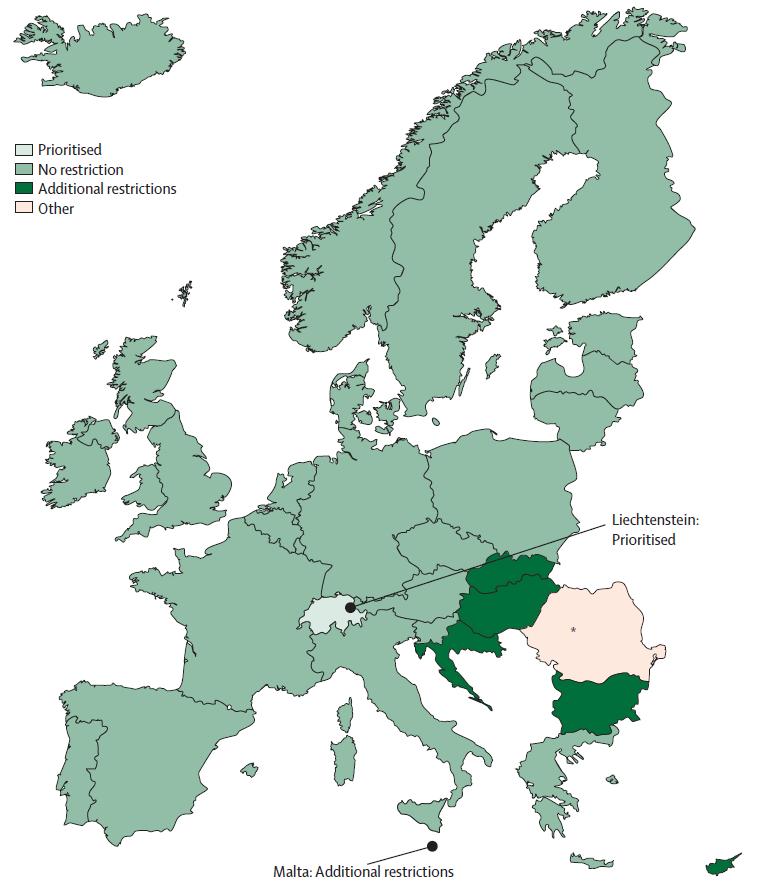 Restrictions for reimbursement for HCV DAAs in Europe Minimum fibrosis stage Recent