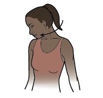 Place your right hand on the back of your head to gently press your chin closer to your chest (see Figure 4) until you feel a comfortable stretch along the side of