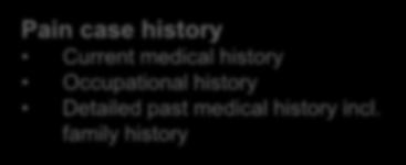 Pain case history Pain case history Current medical history Occupational history Detailed past medical history incl.