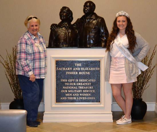 BELOW: Lynn Cline and her granddaughter Emily Durr, International Miss Teen Washington State pose inside the JBLM Fisher House after delivering a meal May
