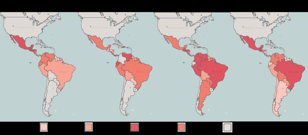 Number of cases Figure 3. Number of dengue serotypes circulating in countries and territories in the Region of the Americas, 1995-2018.