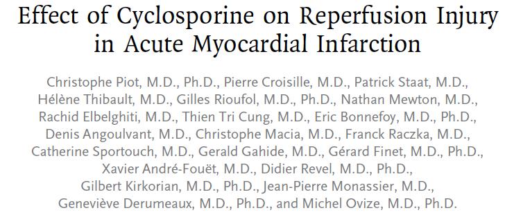 Pilot Trial on Cyclosporin IV given Prior to Reperfusion in AMI patients with occluded coronary artery.
