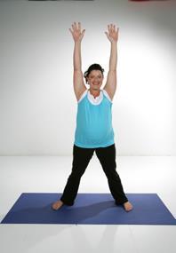 Sun Flower Hips Legs Arms Shoulders Start in standing position Step feet a little wider than hip width apart Turn feet out (no more than 45 degrees) Inhale, stretch arms diagonally up and out with
