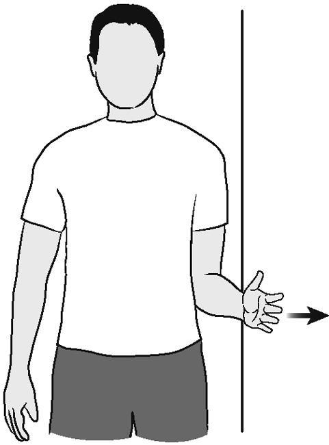 Shoulder extension (isometric) Shoulder External Rotation (Isometric) Stand with the involved side of your body against a wall. Bend your elbow 90 degrees.