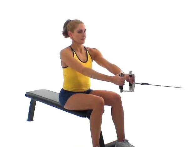 Workout Two EXERCISE 3 SEATED CLOSE ROW 1. Sit upright holding the handle with your arms straight out in front and your back flat. 2.