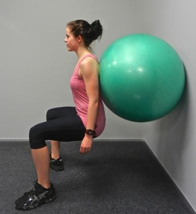 Start with your legs straight and back flat against the wall or swiss ball.