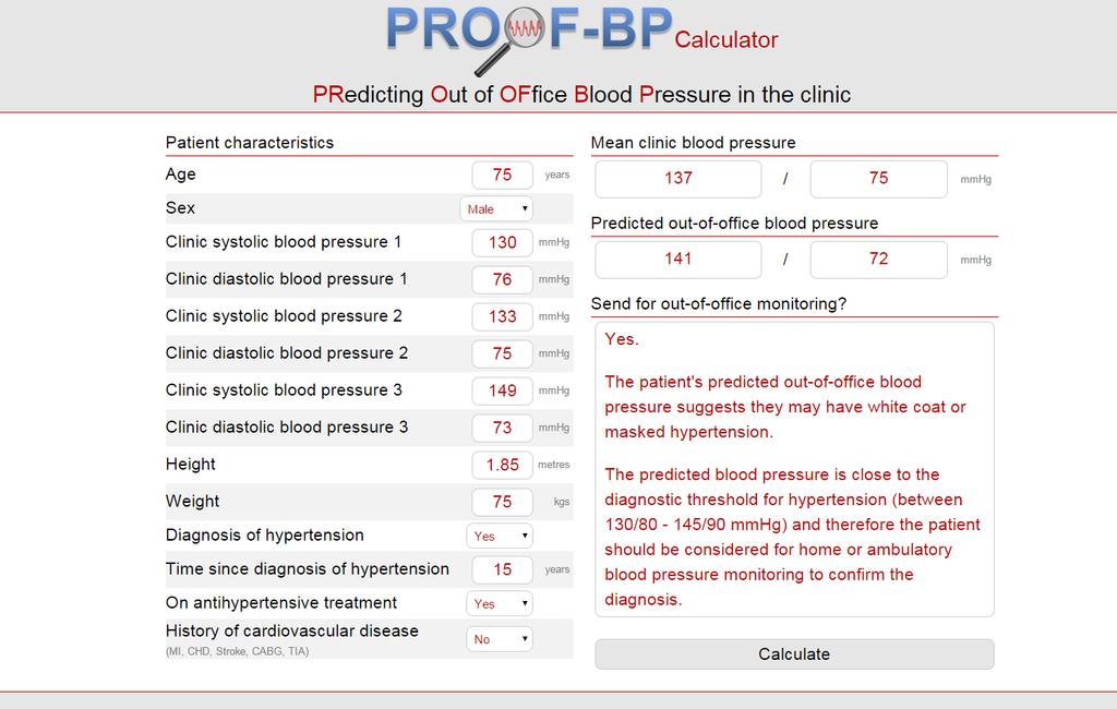 PROOF-BP online calculator