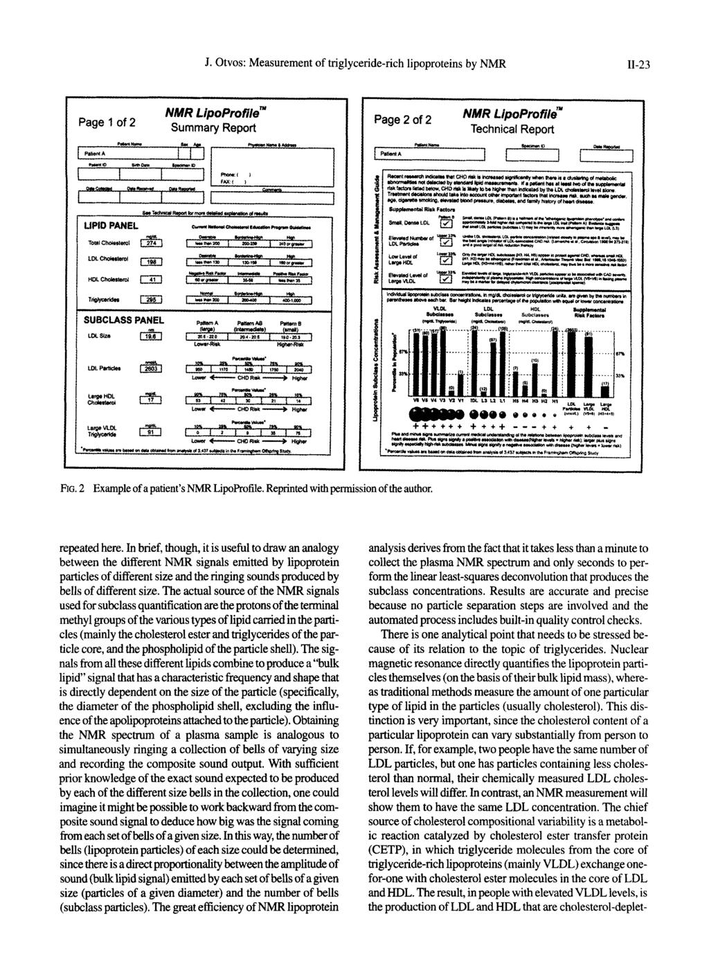 J. Otvos: Measurement of triglyceride-rich lipoproteins by NMR 11-23 Page Of NMR LipoProfilem Technical Report I I I I SUBCLASS PANEL 1MSIze & we no La*Rhk -- ++tttt ++++ - - - + t + + - FIG.