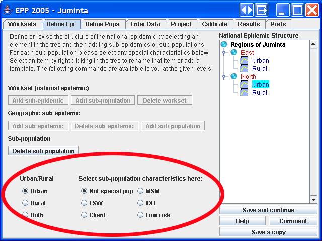 Figure 18 The sub-population characteristics which appear when you click on a sub-population in the epidemic structure tree The Define Pops Tab Setting sub-population sizes After clicking on Save and