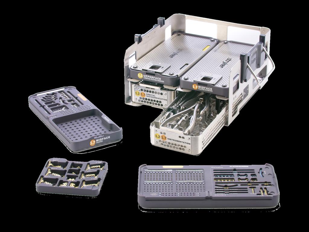 System features Reduced footprint A new, thinner design allows more plates and screws to fit in a smaller footprint Implant modules and instrument trays stack for simple