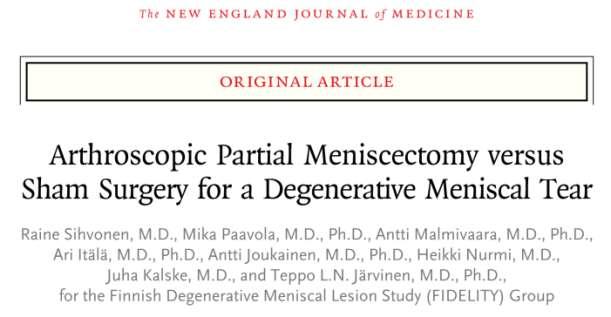 MENISCAL TEAR: TREATMENT OF DEGENERATIVE TEARS WITHOUT DJD Patients with degenerative meniscus tears and no osteoarthritis (Sihvonen et al.
