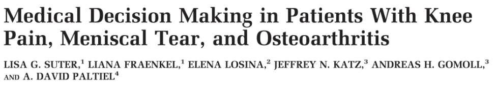 MENISCAL TEAR: SURGICAL DECISION MAKING Meniscal tears and osteoarthritis frequently coexist, but to our knowledge, no data exist to identify who will benefit from arthroscopic partial meniscectomy