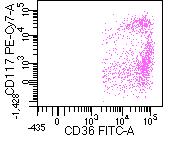 Erythroblasts_CD36_CV Erythroïd lineage ELN Parameter Gate Cut-off Method AUC P value V CD36+CD117+ Erythroid cells ANC >4,8% ROC,63 P=,9 V CD36 MFI Erythroblasts <2125