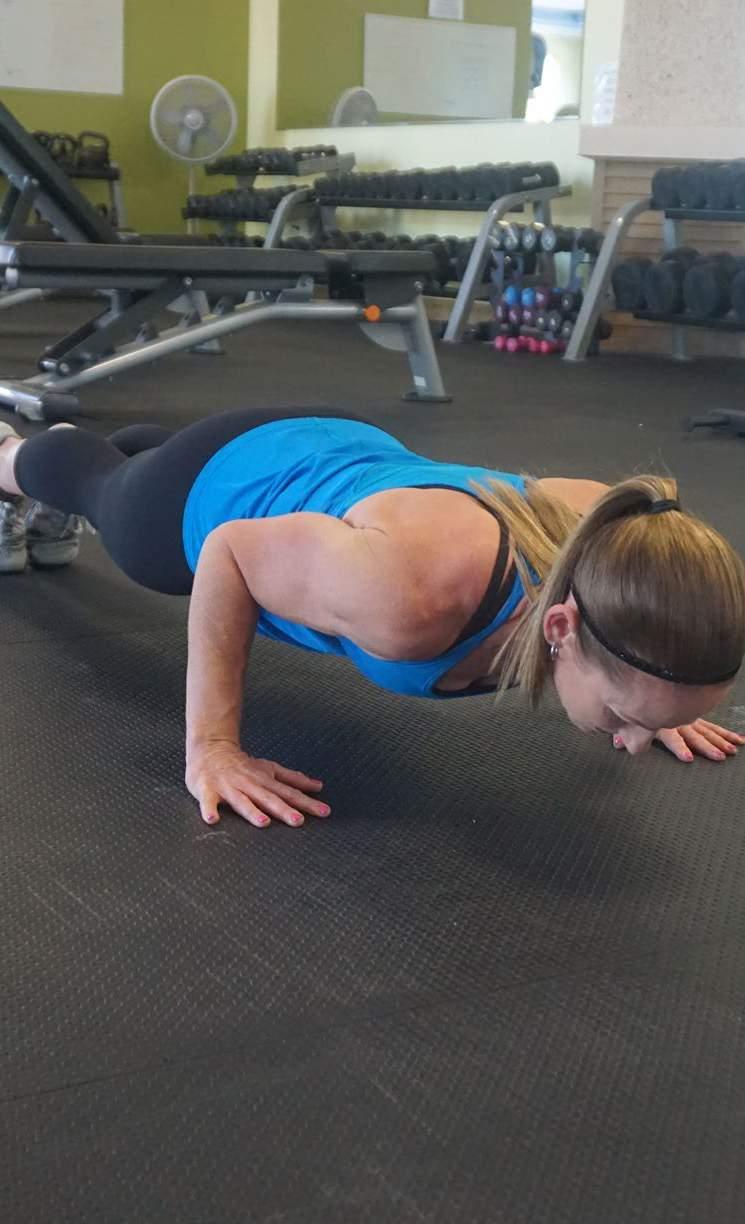6. Push ups Come down so that your hands and feet or knees are on the floor or on an elevated surface. Place your hands a little wider than shoulder width apart.