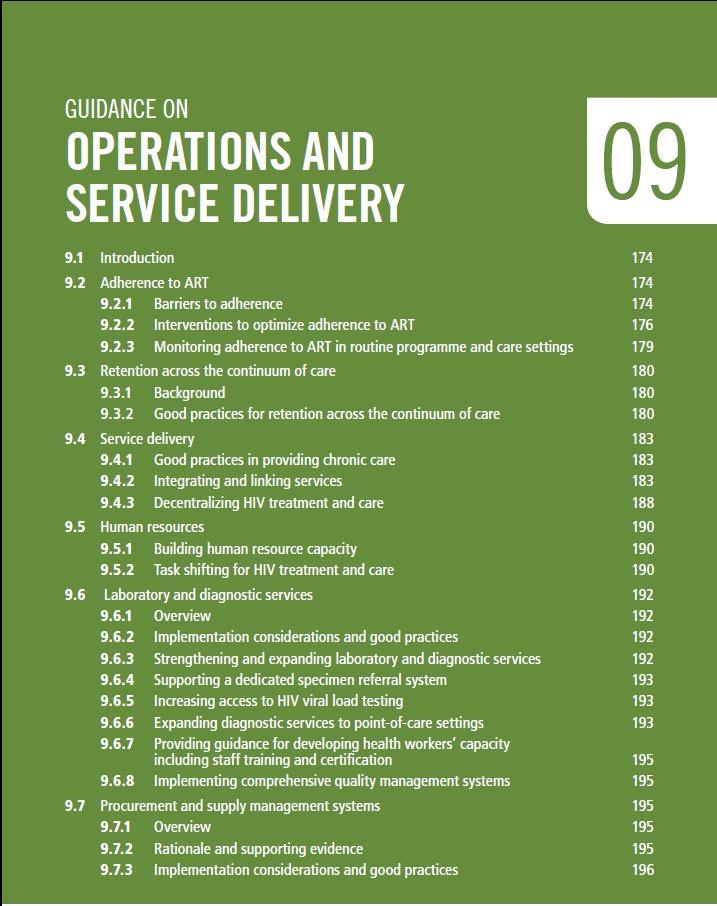 Guidance on Operations and Service Delivery d Service delivery Adherence to ART