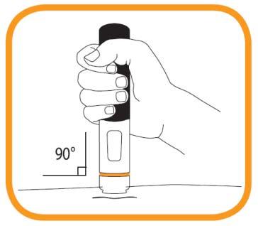 Do not try to touch the needle as it could activate the autoinjector. Hold the autoinjector straight (at a 90 degree angle) against the skin that previously has been cleaned (the injection site ).