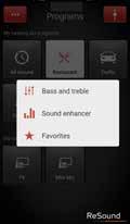 ADJUST BASS AND TREBLE More options Adjusting bass and treble The red More options button at the top left opens a pop-up menu with options that give you more advanced control and personalization of